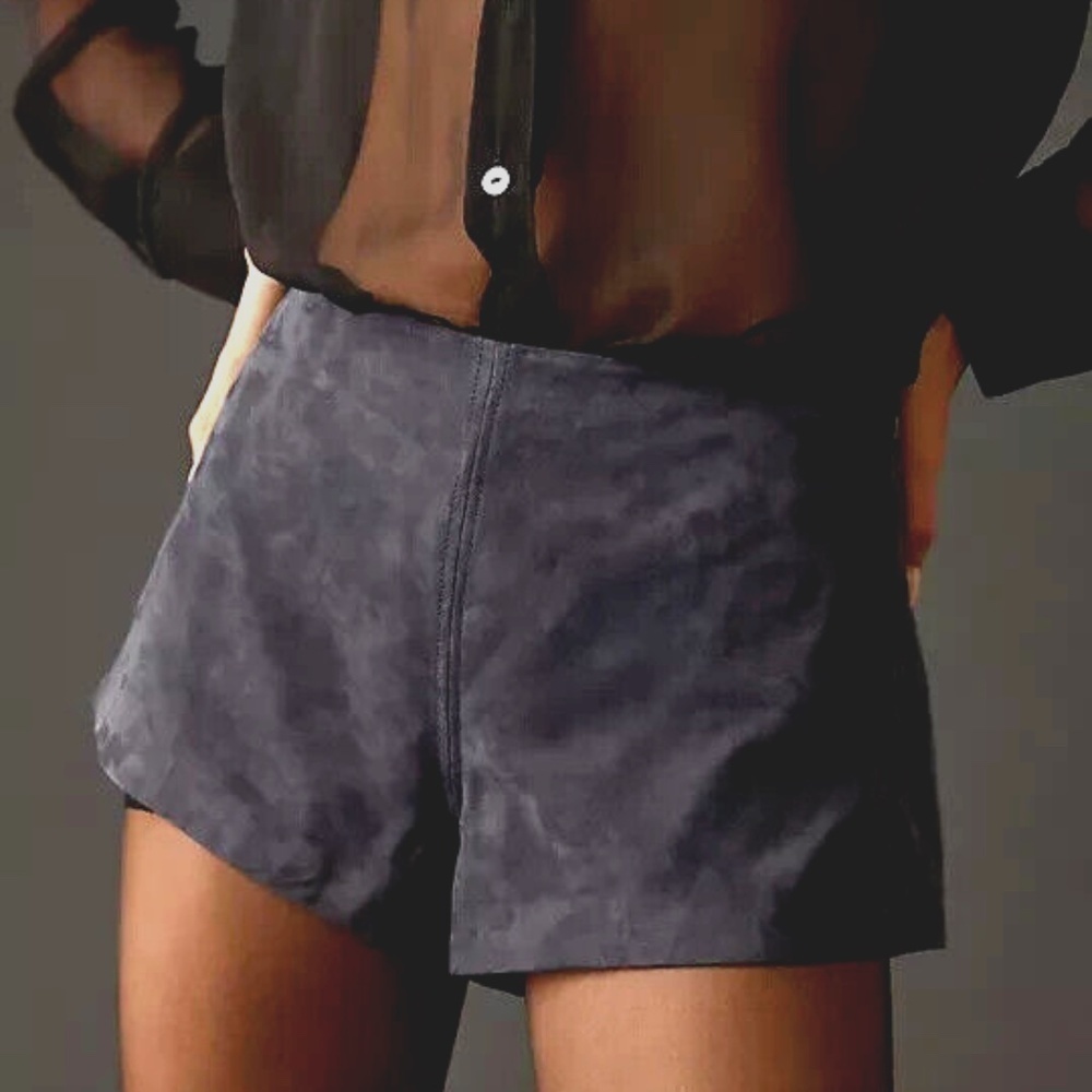 Anthropologie NWT Navy Blue Genuine Suede Goat Leather Hot Shorts Size 14 NWT